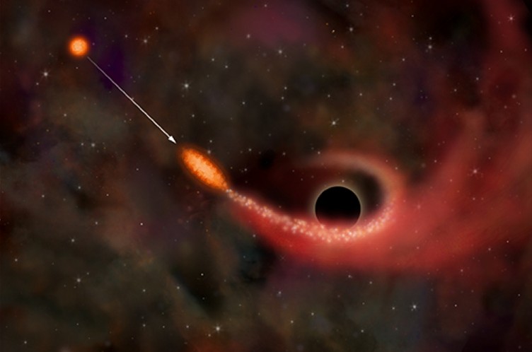 Artist's impression of a star torn apart by the gravity of a black hole - click for larger version